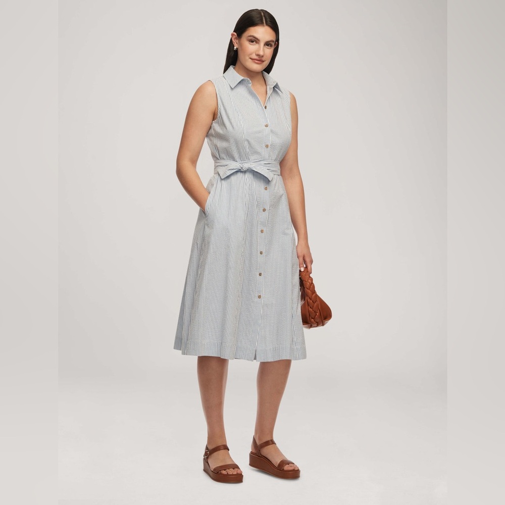 Anne Klein Blue & White Striped Sleeveless Dress